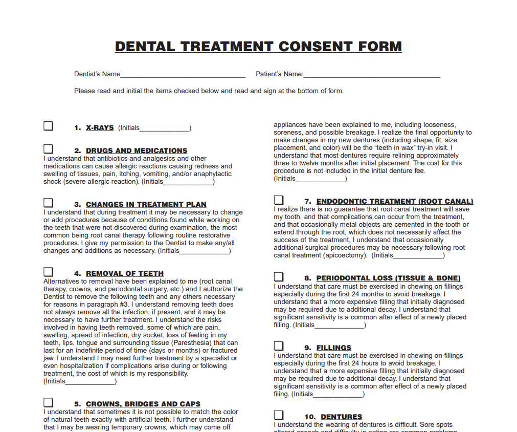 Dental Consent Forms 2024 Consent form