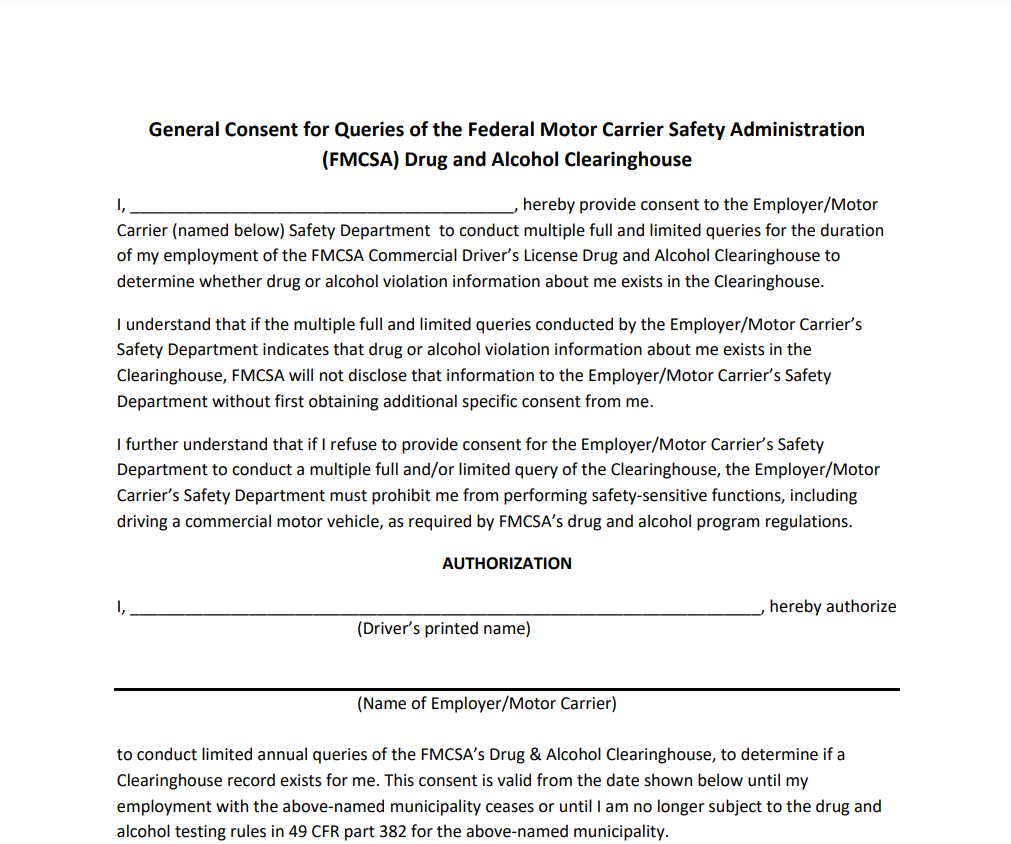 Fmcsa Clearinghouse Consent Form