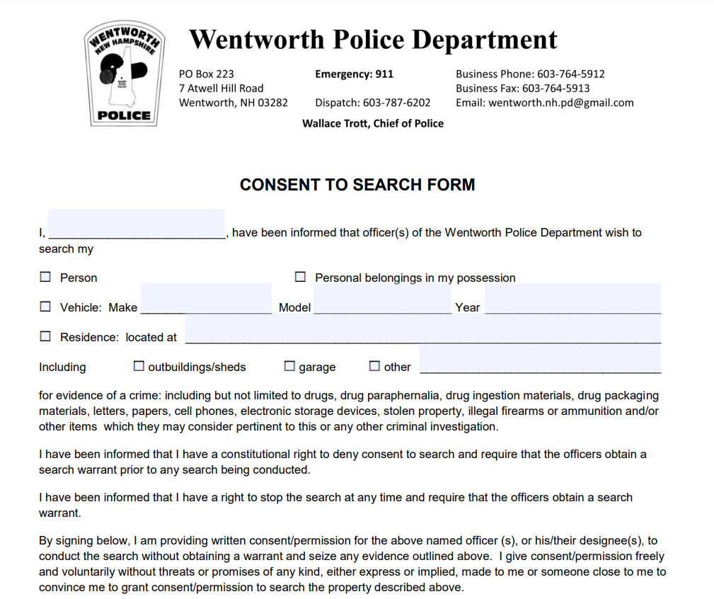 Consent To Search Form