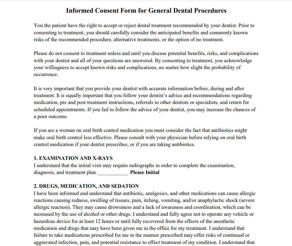 General Dental Consent Forms