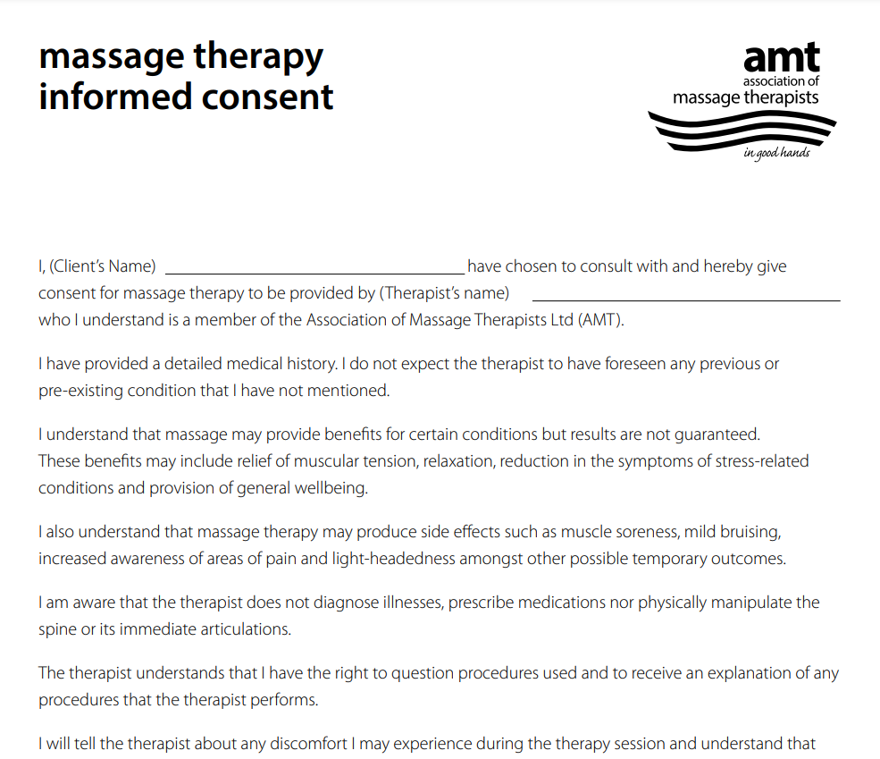 Massage Therapy Consent Form 