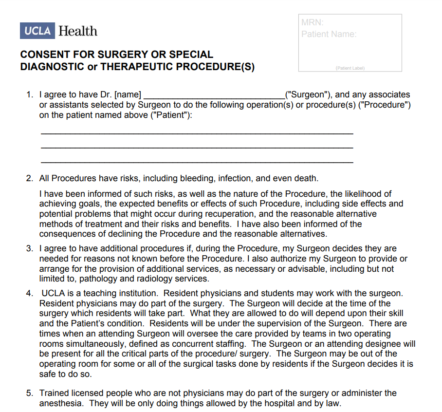 Consent Form Before Surgery