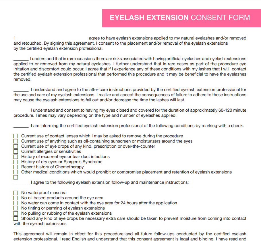 Consent Form Eyelash Extension