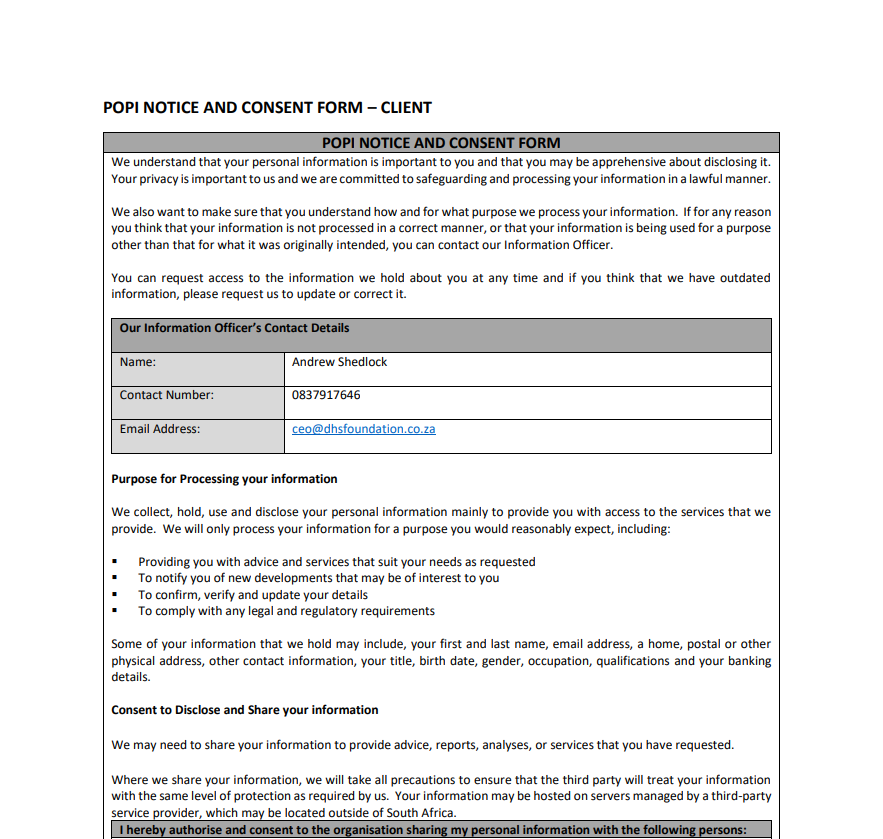 Popi Consent Form Template