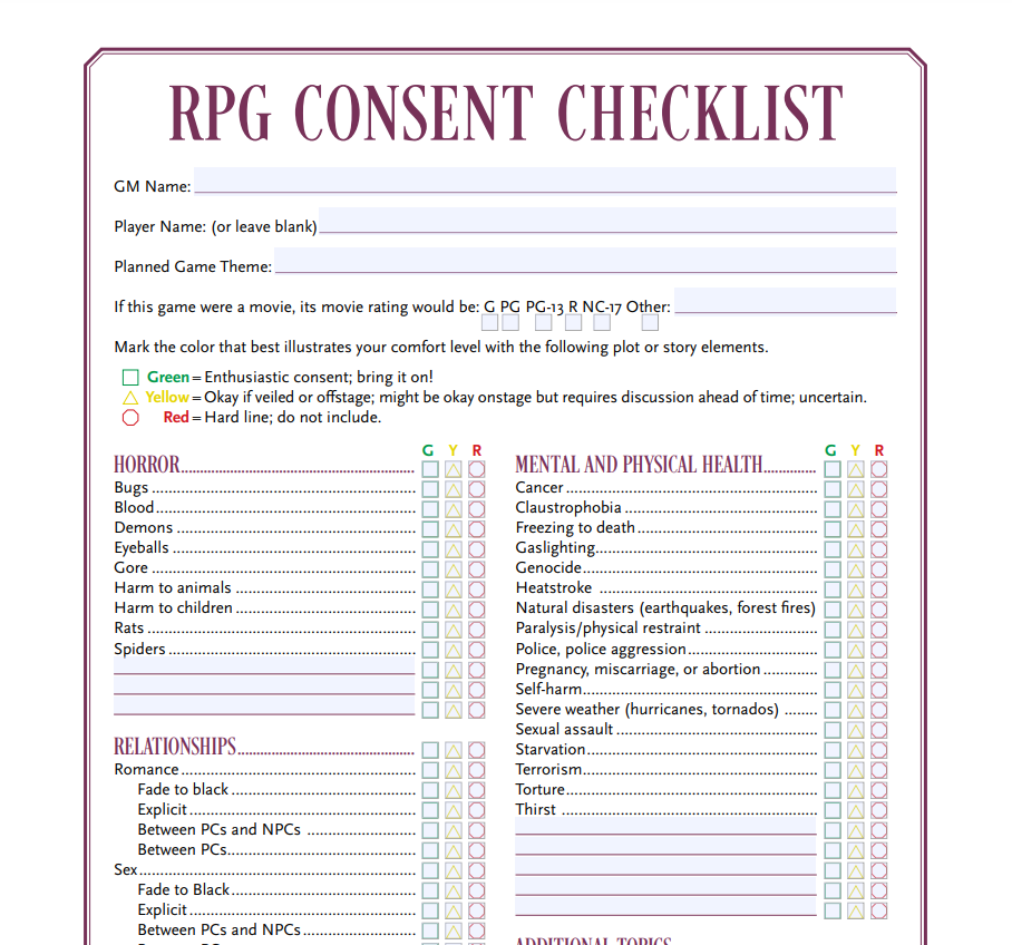 Rpg Consent Checklist Form Fillable