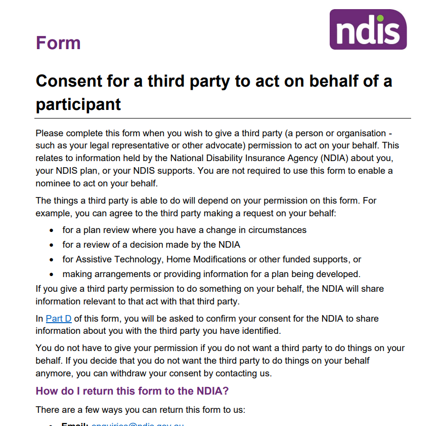 Third Party Consent Form Ndis