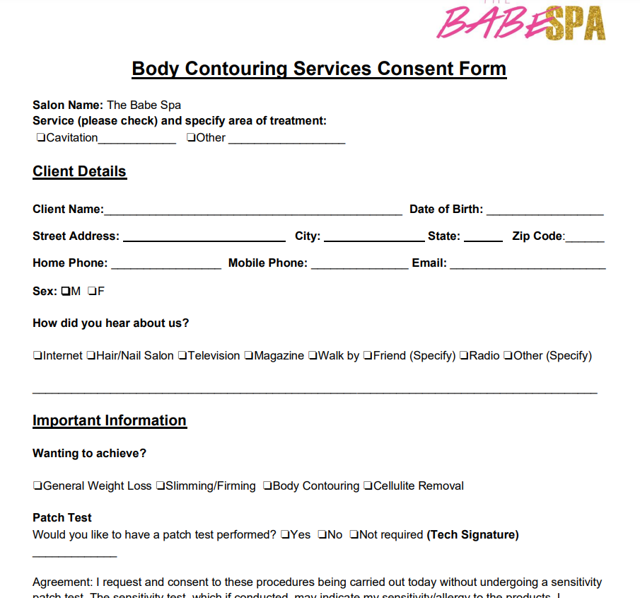 Body Sculpting Body Contouring Consent Form