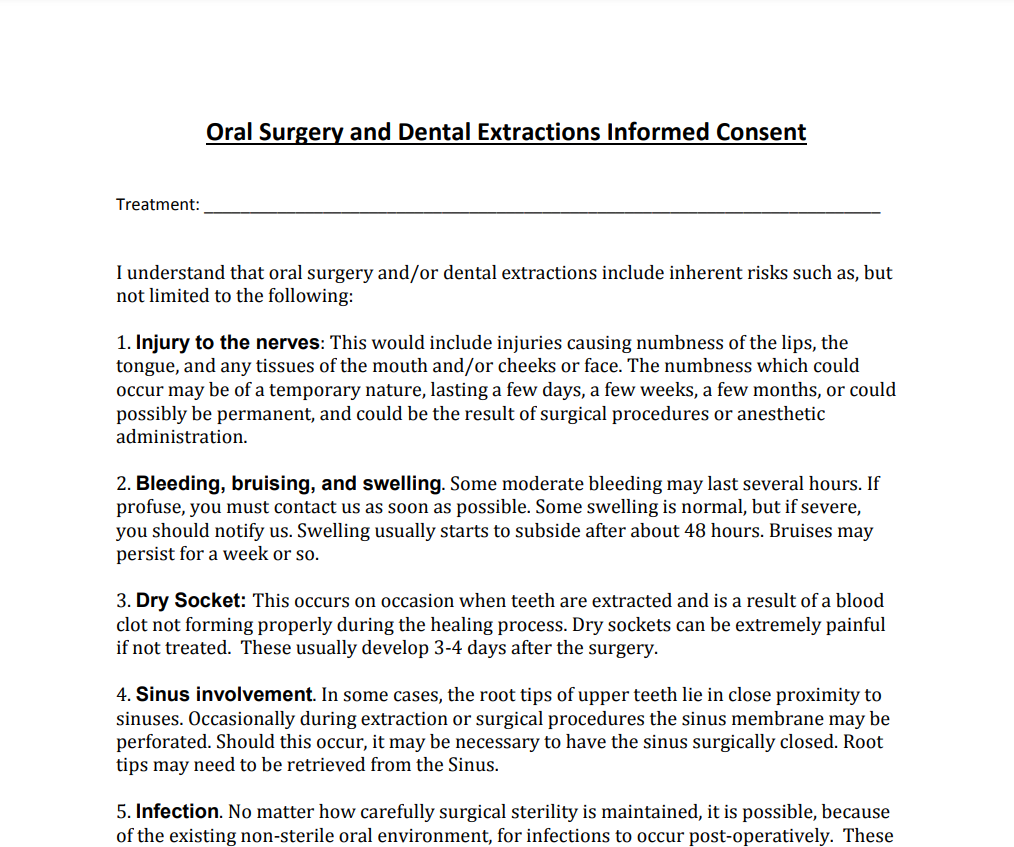 Dental Extraction Consent Form